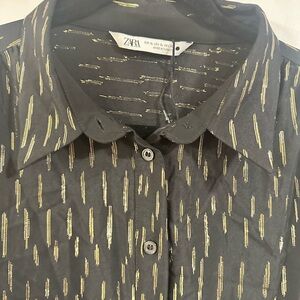 Zara Black Dress Shirt with Gold metallic